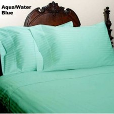 Aqua Striped Queen 4 Piece Bed Sheet Set 1000 Thread Count 100 Egyptian Cotton