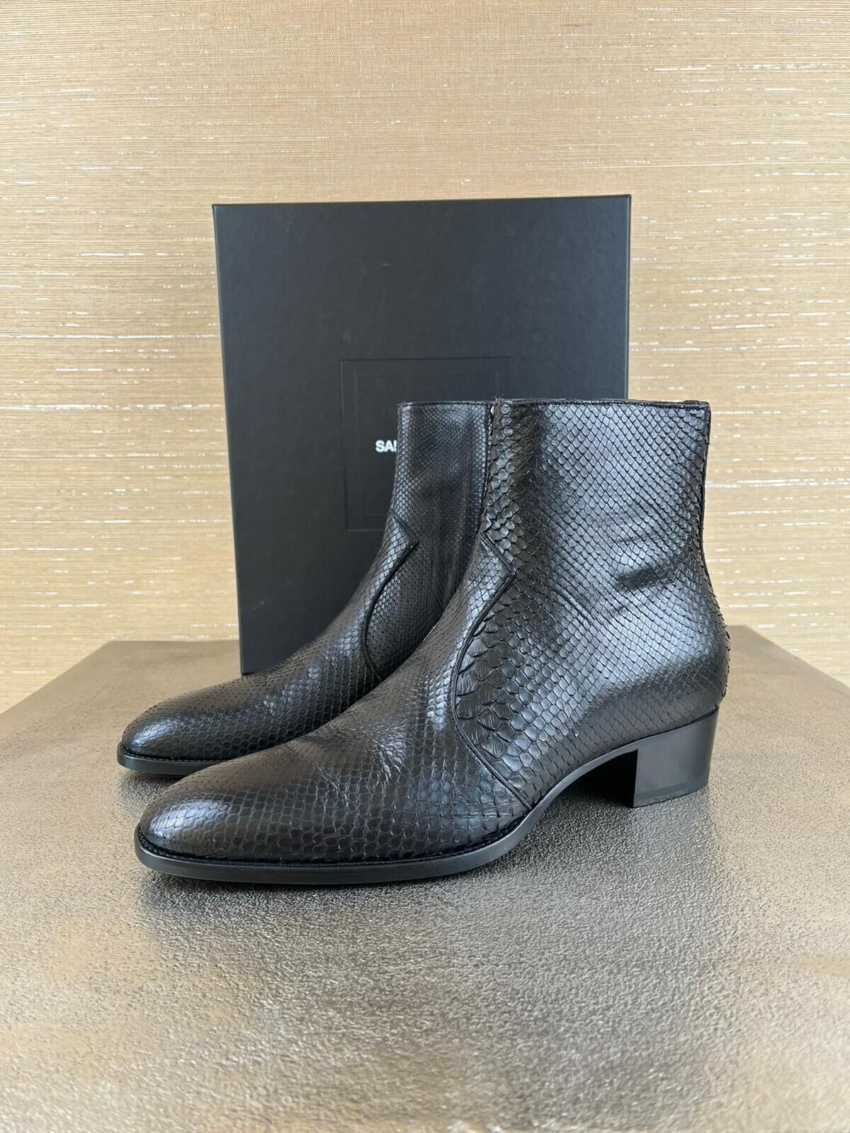 Saint Laurent Paris , Wyatt 40 Zip Booties in Python in Black BNIB 44