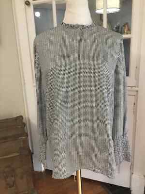 Creation L Geometric Long Ruffled Collar Smock Sleeve Shirt Blouse Top Size 8