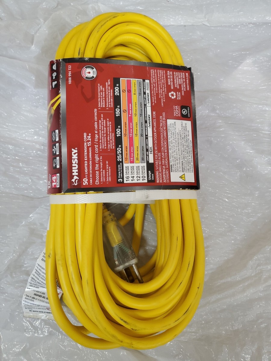 Husky 50 ft 14/3 Medium Duty Indoor/Outdoor Extension Cord Lighted