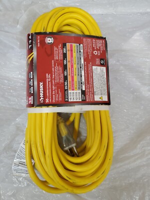 Husky 50 ft 14/3 Medium Duty Indoor/Outdoor Extension Cord Lighted End, Yellow