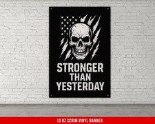Custom Home Gym Banner - Skull USA Flag Weightlifting Motivation