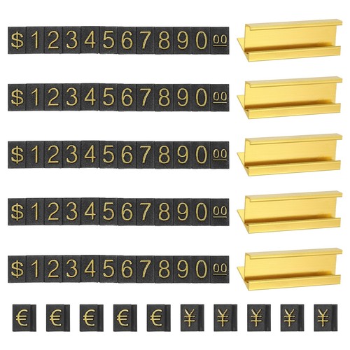 Bloc D'Étiquettes De Prix Réglable Doré - Lot De 15 Ensembles Avec 100 Chiffres, Support De Comptoir En Alliage Pour Magasin