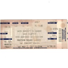 ERIC CLAPTON Concert Ticket Stub NYC 5/2/15 MADISON SQUARE GARDEN 70th BIRTHDAY