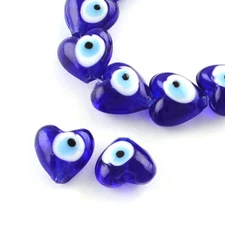 5 Strands Blue Heart Evil Eye Lampwork Bead Strands Jewelry Making 13~15x15x9mm