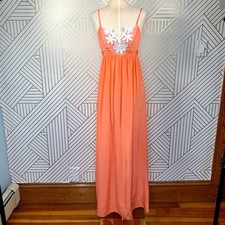 Amanda Uprichard Maxi Dress Sleeveless Embroidered Floral Silk Orange Size XS