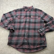 Orvis Shirt Mens XL Red Gray Black Plaid Flannel Double Pocket Heavyweight