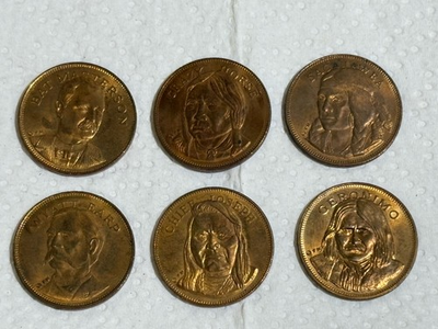 #ad Lot of 6 Vintage HUSKY OIL CO Promotional Bronze Medallions $11.75