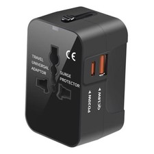Bright Black Universal Travel Adapter - All in One Worldwide Power Plug Adapter