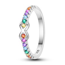 Multicolor AAA CZ Infinity Ring 925 Silver Stackable Band Birthday Gift Women