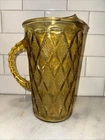 Vintage Anchor Hocking Amber Gemstone Honey Gold Diamond Pattern Glass Pitcher