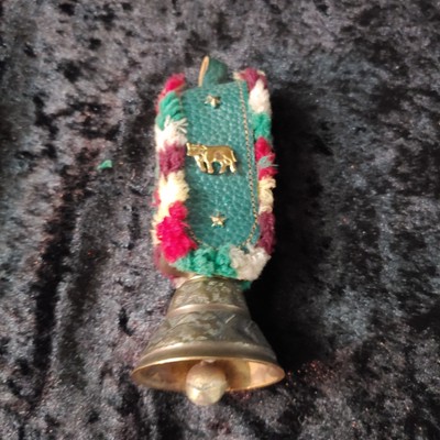 Swiss Cow Bell Brass Bronze Leather Strap Alpine Vintage F