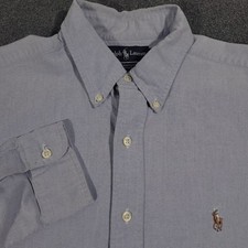 Stafford Mens Dress Shirt 16.5 35 Solid Blue Oxford Button-Up Wrinkle Free READ
