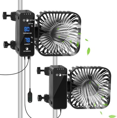 2-Pack 4  Grow Tent Fan With Temperature And Humidity Meter,Automatic Black 