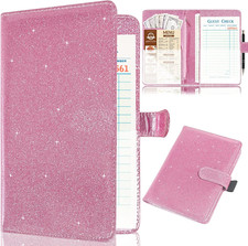 Server Book for Waitress,Leather Waiter Book Organizer with Zipper Pocket, Bling