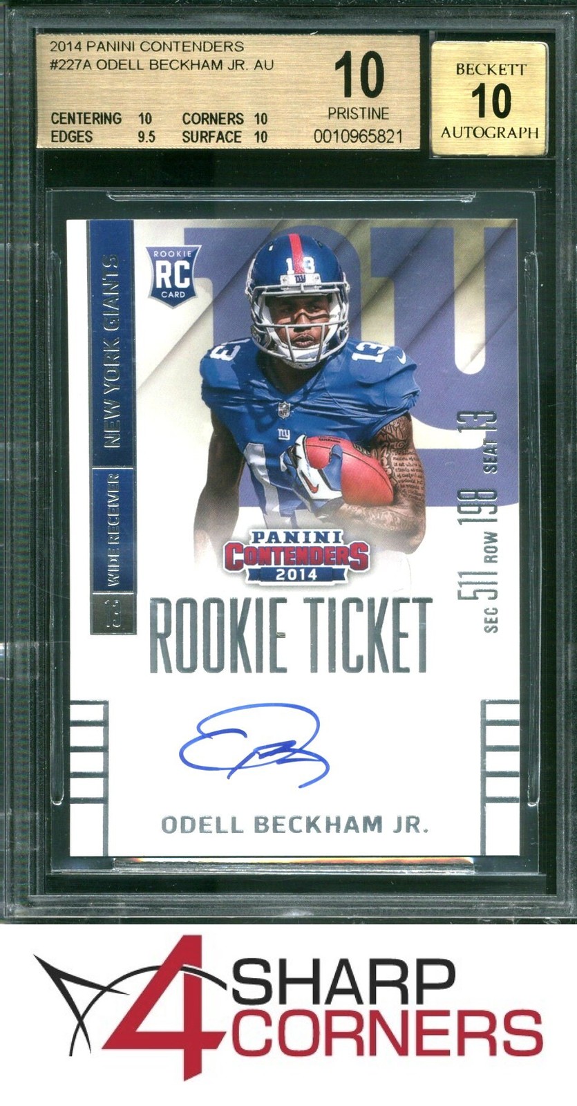 2014 PANINI CONTENDERS AUTO #227A ODELL BECKHAM JR. RC BGS 10 PRISTINE AUTO 10