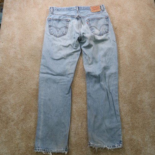 Levi's 505 Regular Fit Straight Leg Jeans Men's 36x32 Blue Denim Distressed - Picture 14 of 20