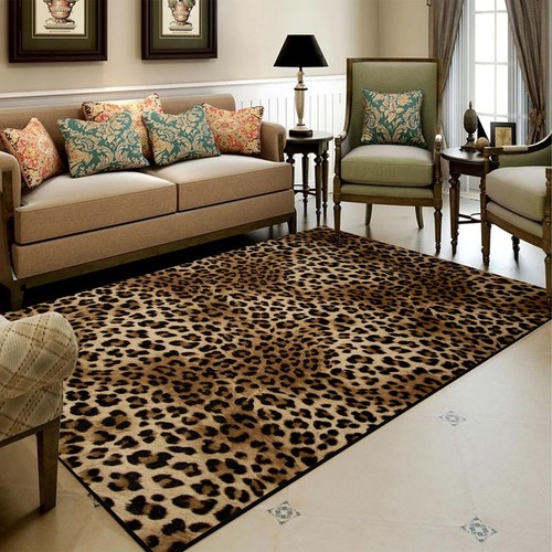 Leopard Rug 5x7 Washable Animal Print Rug Living Room Large Carpet Soft Non-S...