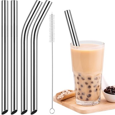 NiHome 4er Pack Edelstahl Smoothie/Milchshake Strohhalme, 0,5'' 4 Stück, Silber 