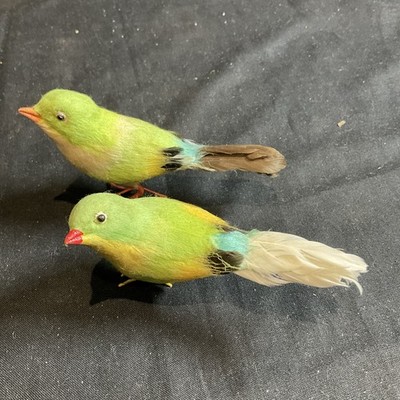 2 Vintage Vogel weiche Faser echte Feder Christbaumschmuck Osterdeko