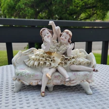 Vintage Wales Japan Ballerinas On Settee Figurine Porcelain Victorian Baroque