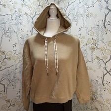 Aerie Ribbed Pullover Hoodie Sz S/P Sweatshirt Beige Tan Cropped 100 Cotton