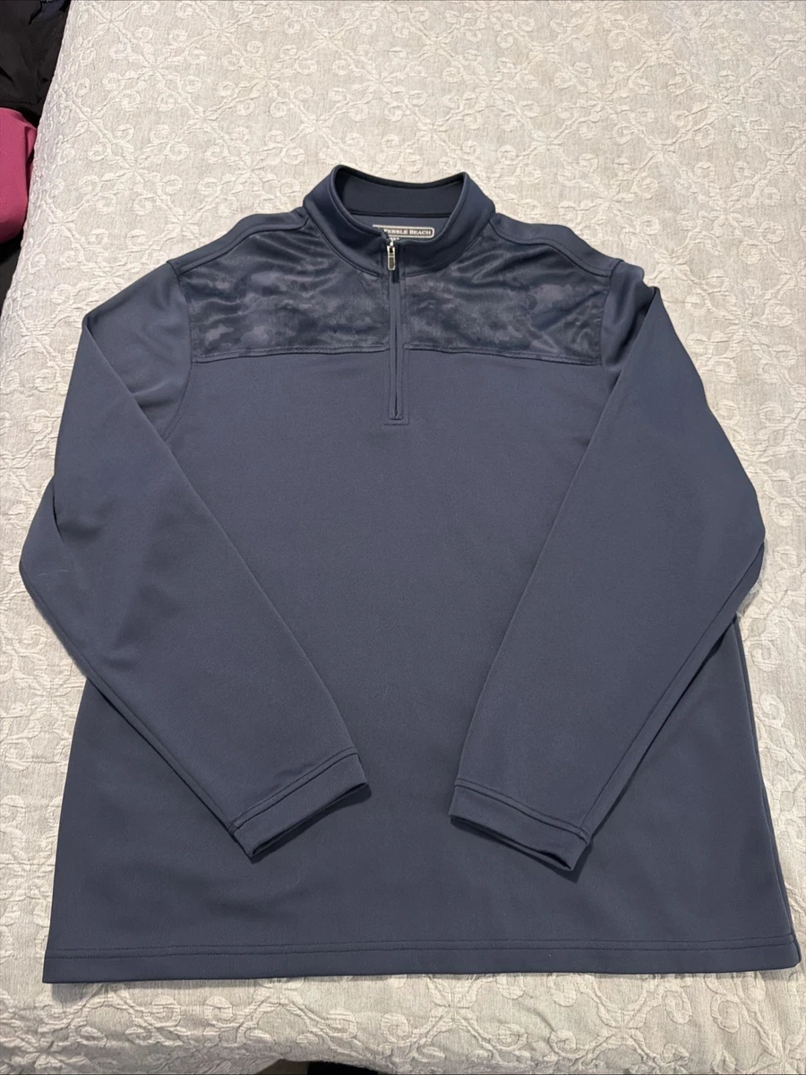 Pull bleu 1/4 zip Pebble Beach Dry-Luxe Performance L neuf avec