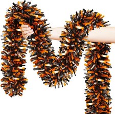 Halloween Decorations, 50FT Halloween Tinsel Garland Shiny Orange Black Metallic