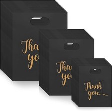 300Pcs Thank You Bags for Business Small, Black Plastic Merchandise Bags Extr...