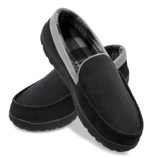 Mens Slippers Microsuede Moccasin Memory Foam House Shoes 10 Black Grey
