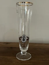 1 PC Warsteiner German Beer Glass Footed Pilsner Gold Rim .3L Barware