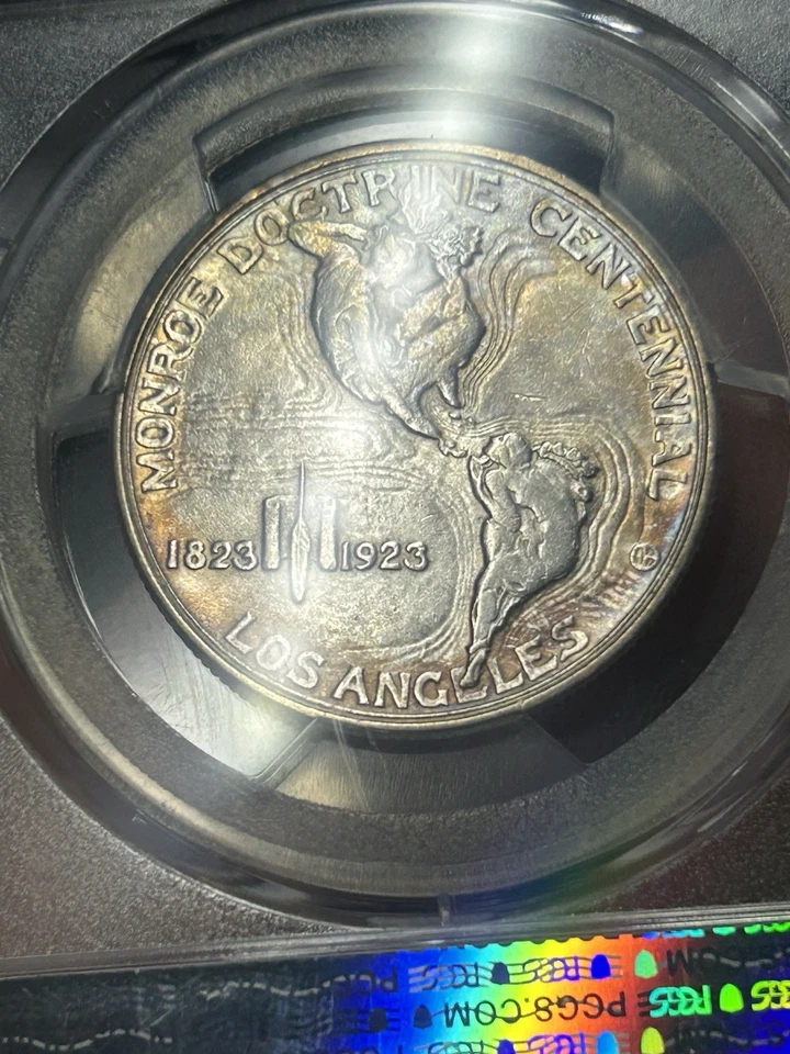 1923 S Monroe Commemorative Half Dollar PCGS AU58 Toned Toning Everyman  - Image 4 of 4