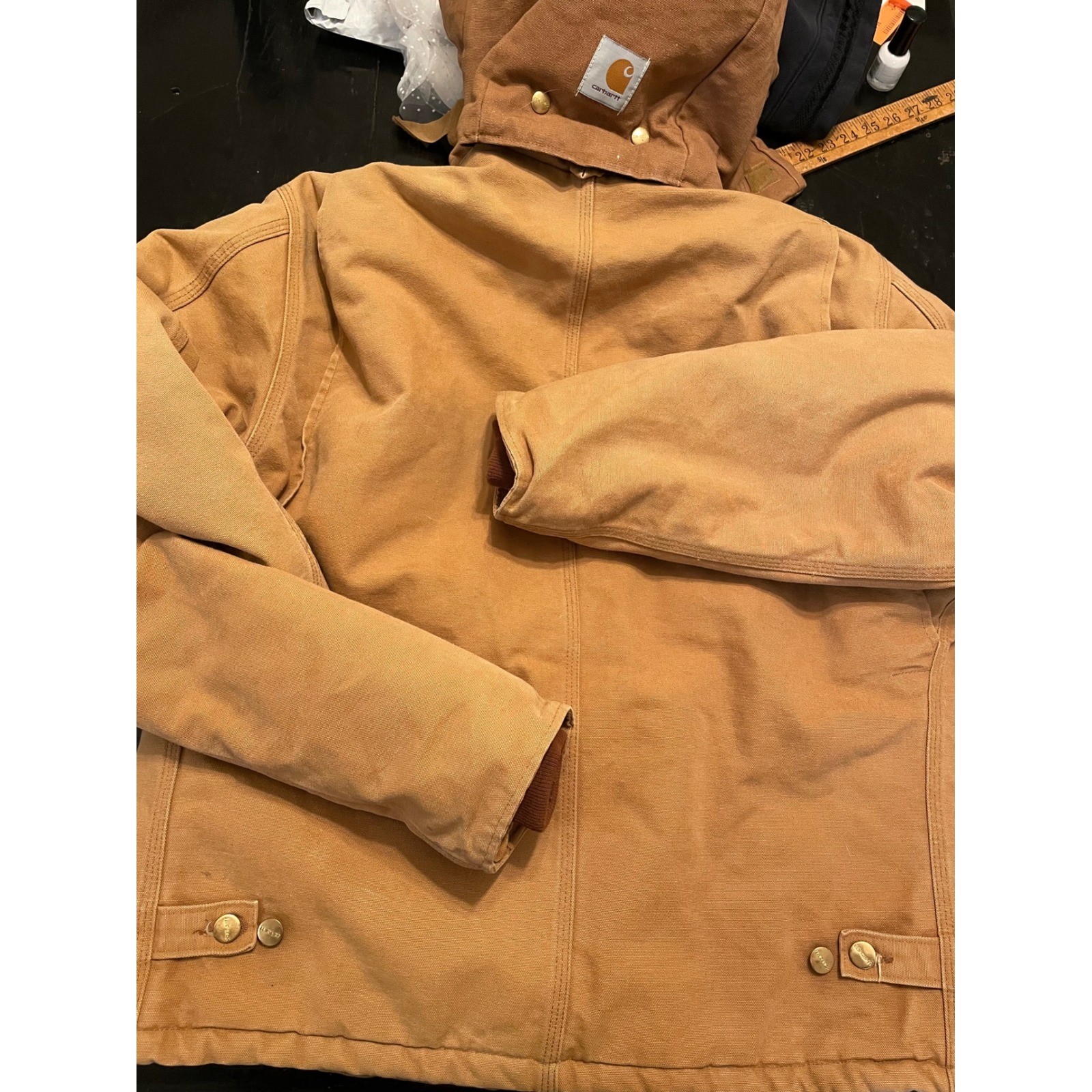 Carhartt Mens Duck Canvas Quilted Lined Hooded Work Jacket Tan USA Made X-Large thumbnail 4