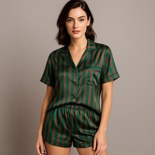 Victoria  s Secret Gold Label Green Satin Pajama Set L Vintage Y2K Sleepwear