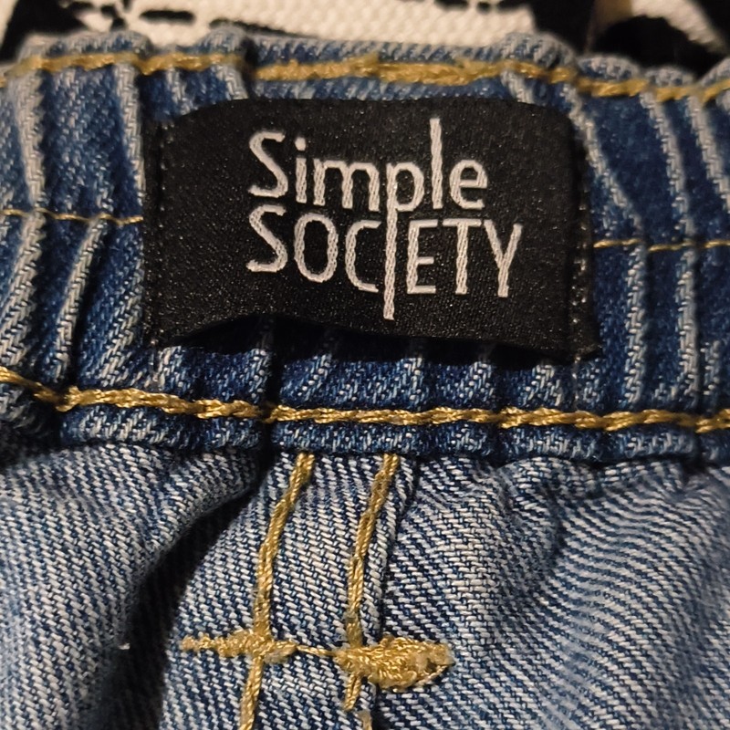 Simple Society Girls Blue Denim Cargo Jeans Size 7/28 Pockets Medium Wash