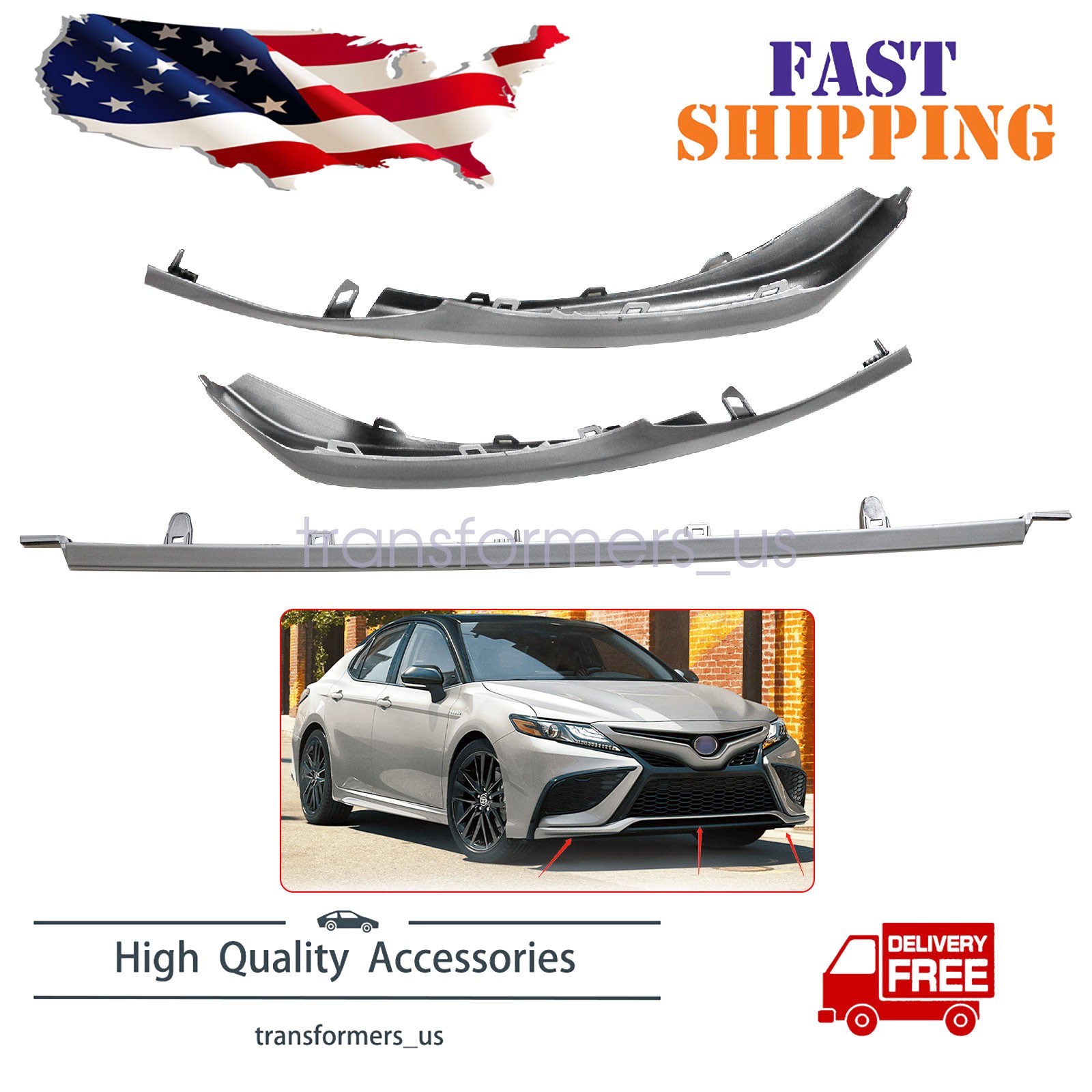 For Toyota Camry SE XSE 2021-2024 Chrome or Black Front Lower Grill Trim Molding