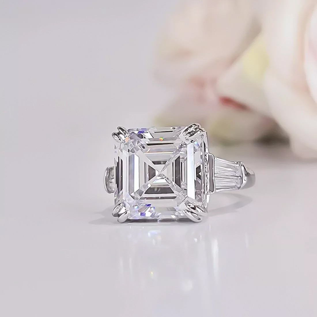9.50 Ct Treated Asscher Cut White Diamond Ring 925 Silver Gift Ring