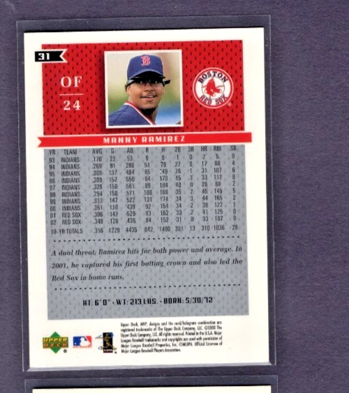 2003 UPPER DECK MVP GOLD BORDER PARALLEL #31 MANNY RAMIREZ RED SOX SP #064/125 - Image 2 of 2