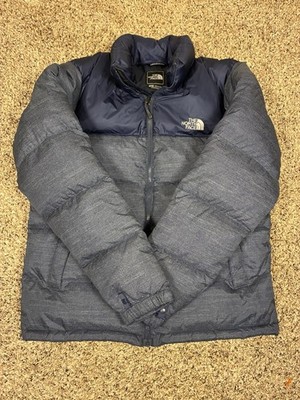 The North Face Nuptse 700 Puffer Jacket Mens M Navy Blue Gray Goose Down Fill