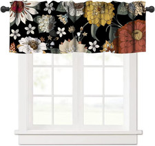Boho Floral Valance, Traditional Colorful Bohemian Mandala Floral Dark Flower Le