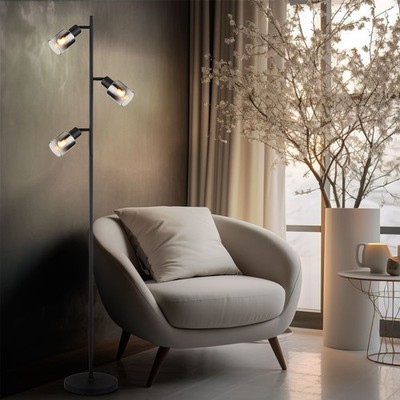 Stehleuchte Standlampe Wohnzimmerlampe Metall Glas Rauchfarbe BigLight