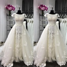 Gorgeous Wedding Dresses With Detachable Train Lace Appliques A Line Bridal Gown