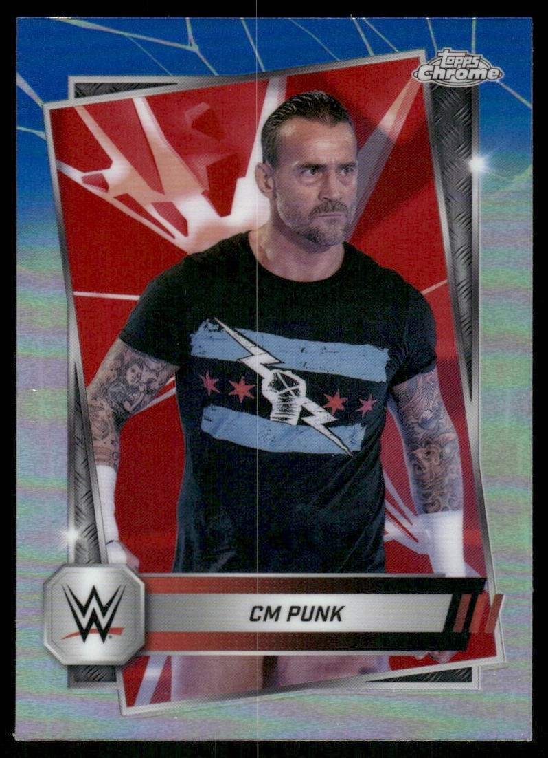 2025 Topps Chrome WWE Red & Blue Refractor #98 CM Punk wrestling card