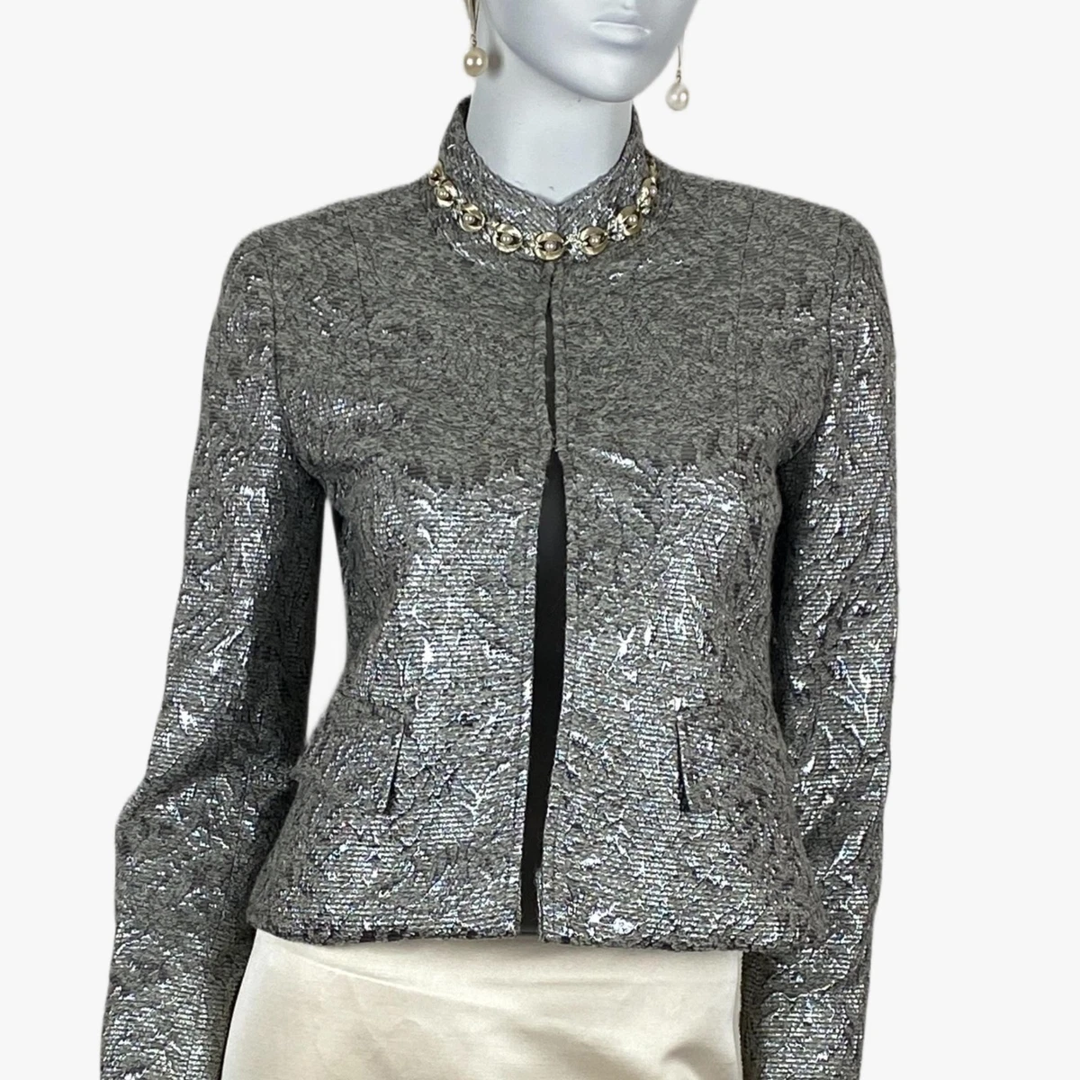 silver jackets for evening dresses R&M Richards 7300 Long Mother Of Bride Formal Jacket Dress Silver / 14