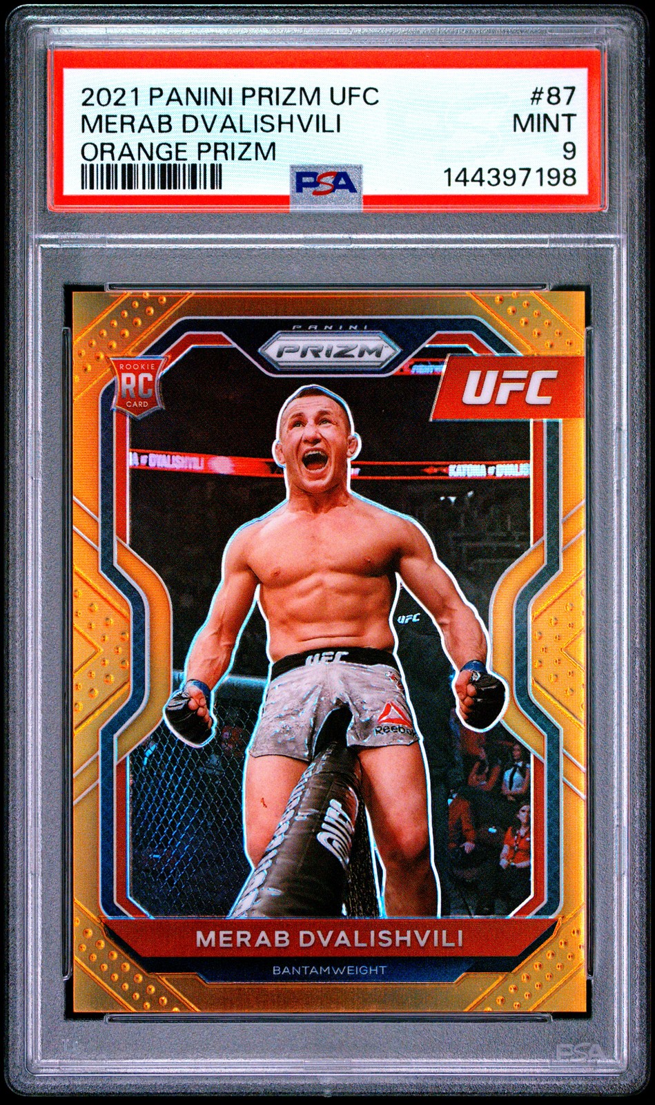 2021 PANINI PRIZM UFC ORANGE PRIZM #87 MERAB DVALISHVILI ROOKIE RC 15/99 PSA 9