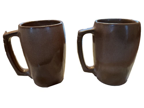 2 Frankoma 5M Pottery LARGE Mug 24 Oz Plainsman Brown Glaze Inside 5.5 " High,