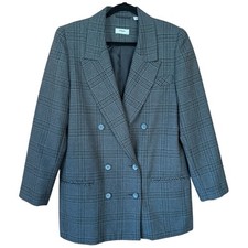 Vintage Target Tweed Blazer Womens Size 12 Grey Wool Blend Double Breasted