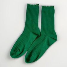 Cute Green Ruffle Edge Socks Vintage Ribbed Crew Women US 5-9