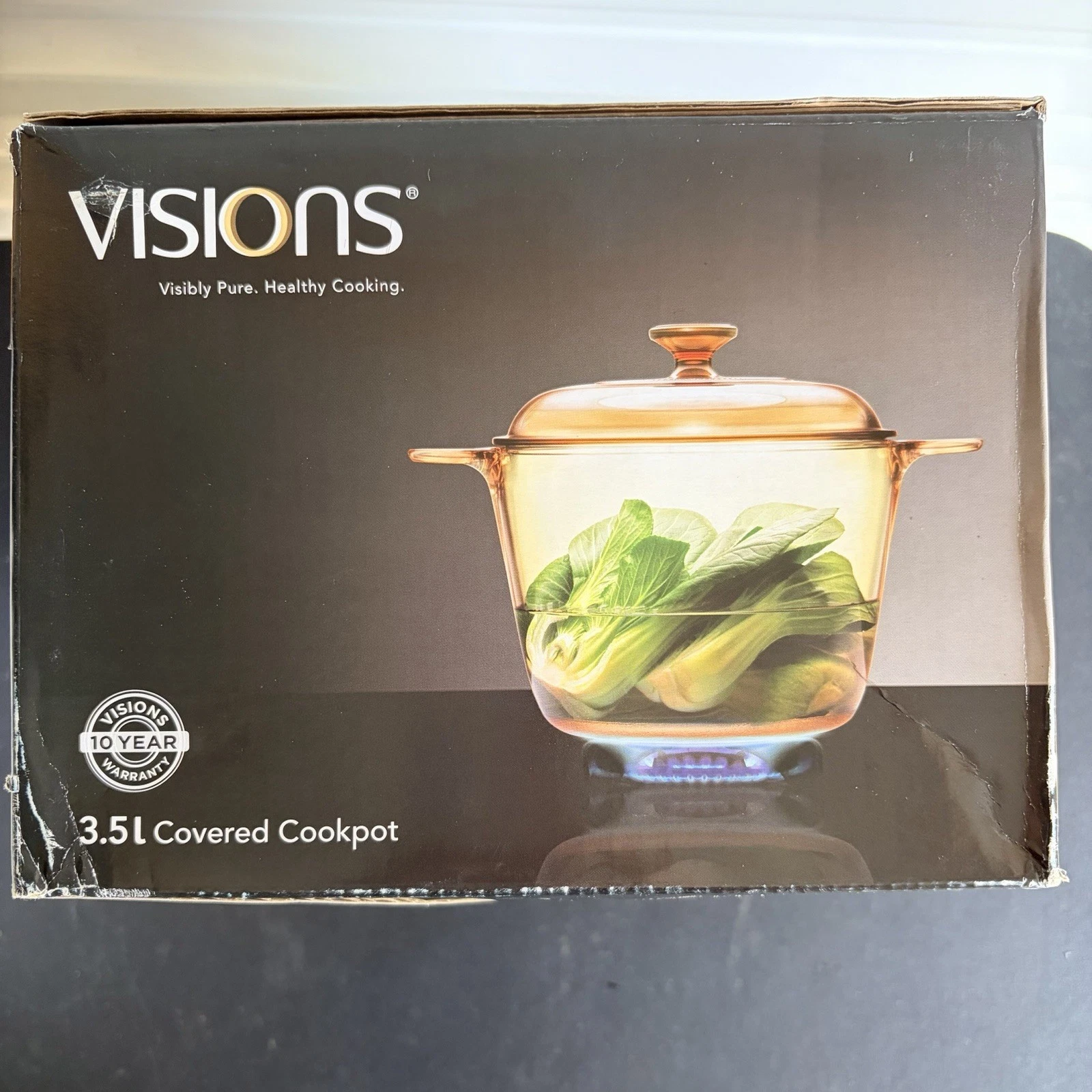 VISIONS CP-8697 3.5L Covered Cookpot Goulde Soup Pot and Lid Amber Pyroceram NEW
