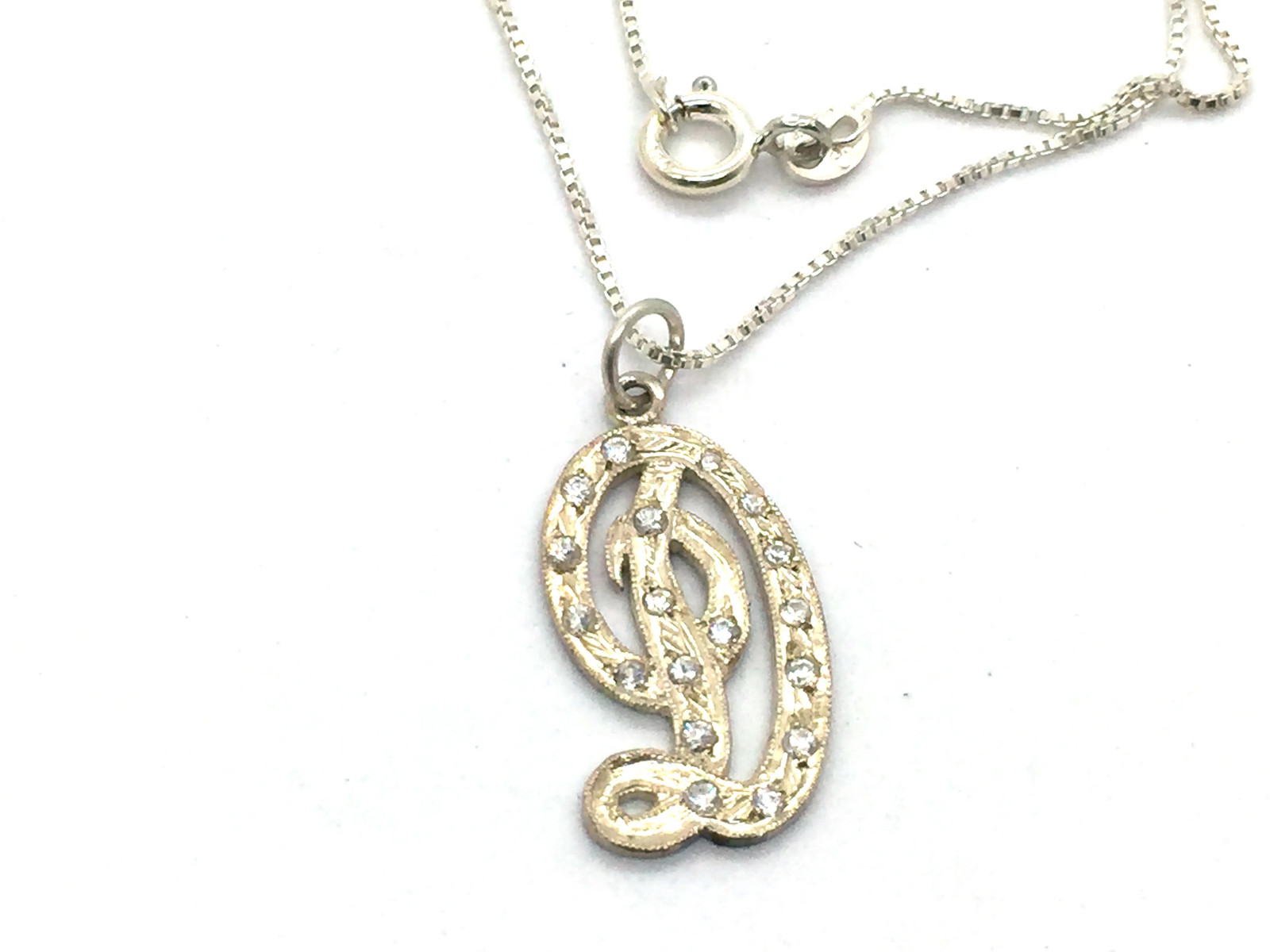 925 Sterling Silver CZ Script Initial Letter D Pe… - image 2